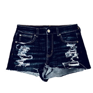 American Eagle Blue Distressed Hi-Rise Shortie Jean Shorts Size 8